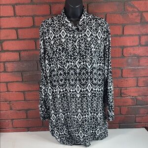 Bit & Bridle Women's XL Black and White Patterned Blouse‎ – Boho Chic, Geometric